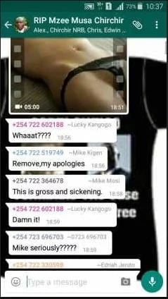 An alleged screenshot of ODM politician Micah Kigen’s mistaken porn message...