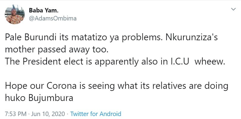 A Kenyan on Twitter reacts to the claims doing rounds online