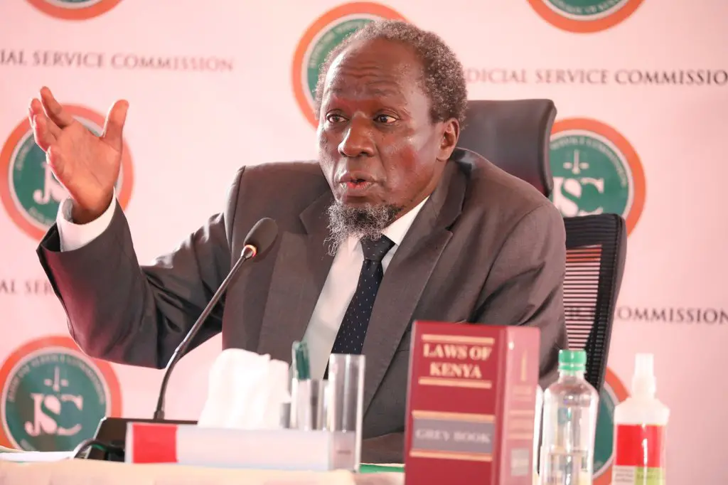caption:Employment and Labour Relations Court judge Justice Marete when he appeared before the JSC panel