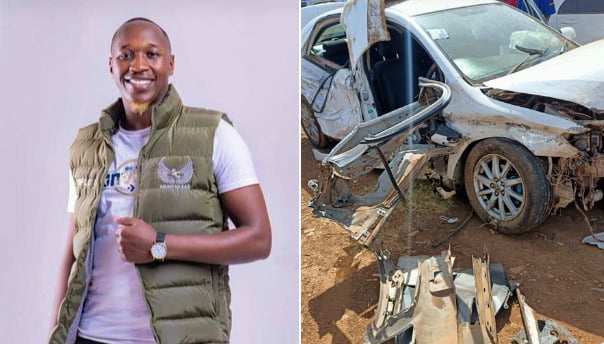A photo collage of Steve Chege and his Toyota saloon car
