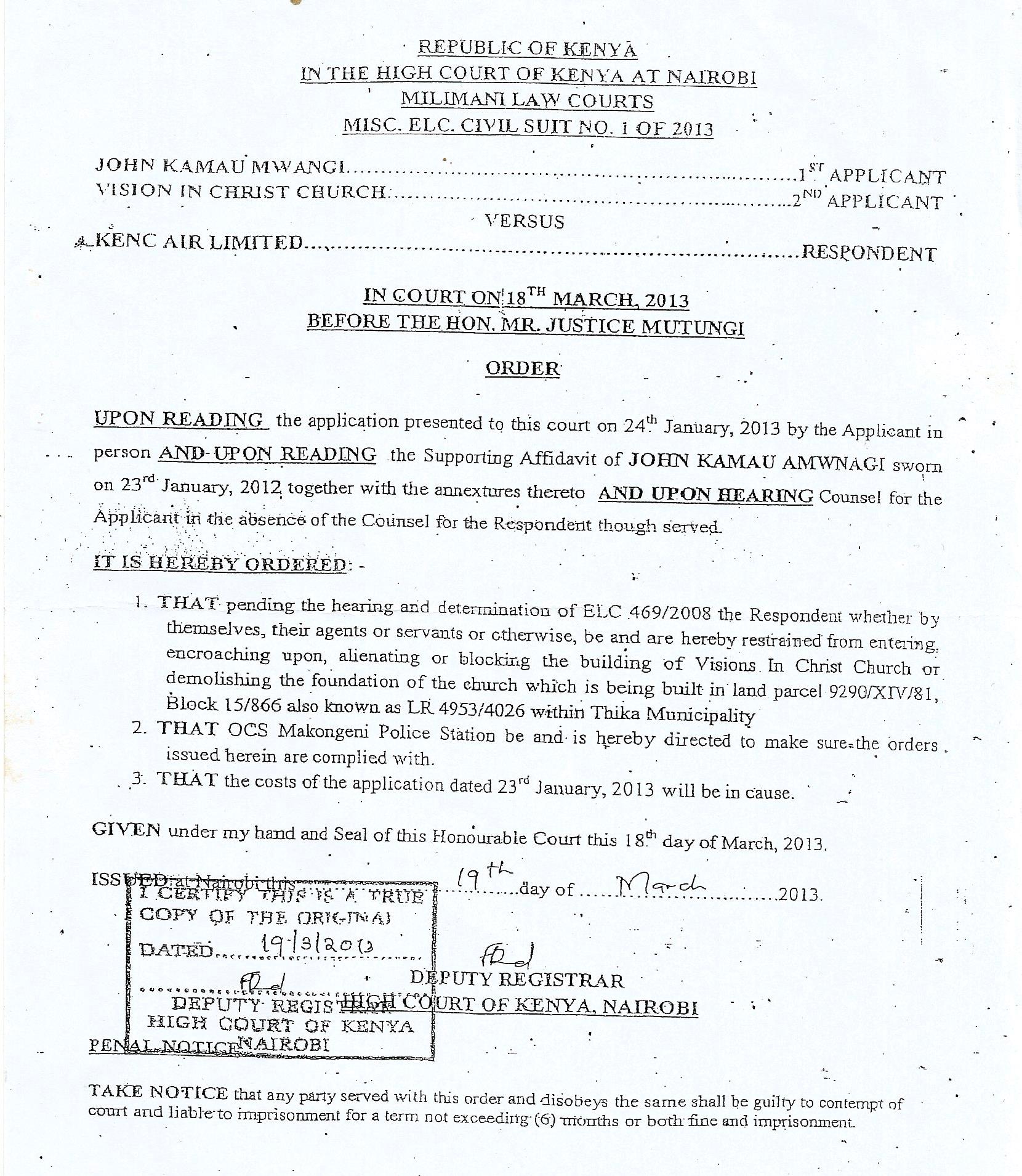 One of the orders issued by the High Court on the land
