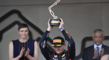 An image of Max Verstappen celebrating after winning the Monaco Formula One Grand Prix