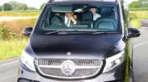 An image of Mason Mount in a mercedes arriving at carrington