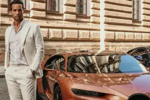 An image of Tristan Tate with a Bugatti Chiron Pur Sport