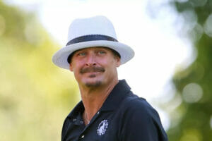 An image of Kid Rock following his shot from the 15th tee during the celebrity at Warwick Hills.