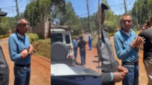 An image of DCI detectives handcuffing a man outside his home in Nairobi’s Lavington over a piece of land.