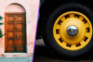 An illustration depicting the debate of ‘Are There More Wheels or Doors in the World?’ with images of a wheel and a door.