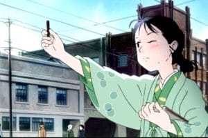 Image depicting a scene from ‘In This Corner of the World’, showcasing the beautifully animated character Suzu Urano in a historical Japanese setting.