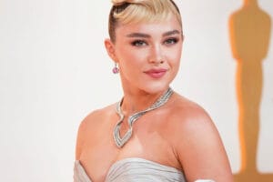 Florence Pugh, the rising star, in a radiant pose.