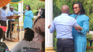 Aquilino Aciita Mwithali the Customs Station Manager with Flossy Monica Wawira during their colorful wedding